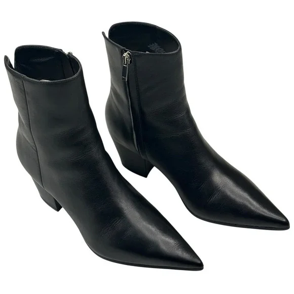 Marc Fisher LTD. Mavey Pointed Toe Black Leather Bootie Womens Size 9M New $219 - Picture 1 of 12